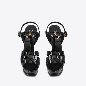 YSL TRIBUTE PLATFORM SANDALS IN PATENT LEATHER